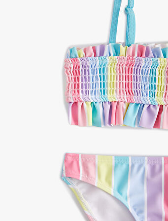 Çizgili Bikini Takımı Fırfırlı İnce Askılı 