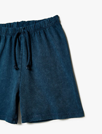 Şort Yıkamalı Beli Lastikli Cepli Pamuklu