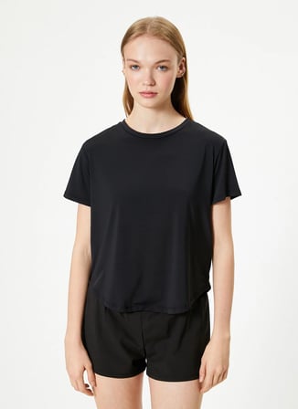 Koton Bisiklet Yaka Siyah Kadın T-Shirt 4SAK10180NK