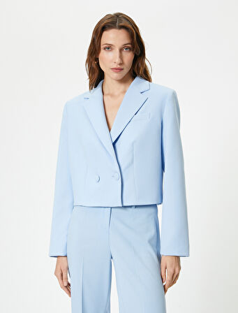 Kısa Blazer Ceket Kruvaze Düğmeli