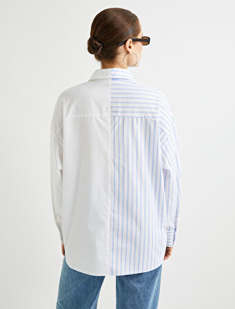 Oversize Gömlek Kolej İşlemeli Düğmeli 