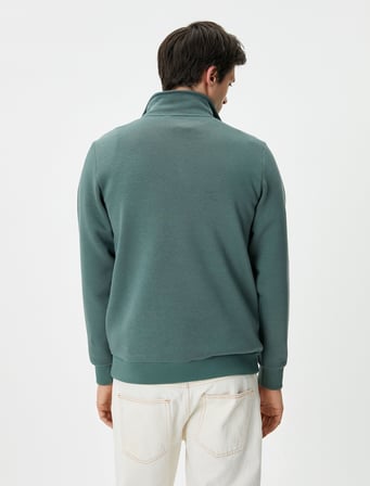 Yarım Fermuarlı Sweatshirt Basic Dik Yaka Ribanalı Uzun Kollu