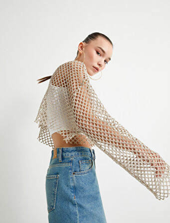 Crop File Tişört Uzun Kollu Bisiklet Yaka