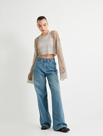 Crop File Tişört Uzun Kollu Bisiklet Yaka