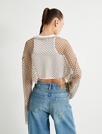 Crop File Tişört Uzun Kollu Bisiklet Yaka