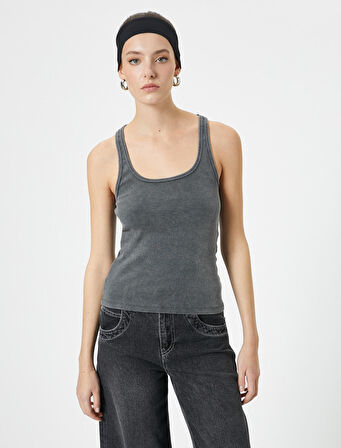 Fitilli Atlet U Yaka Kalın Askılı Slim Fit Pamuklu