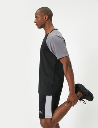 Spor Tişört Bisiklet Yaka Reglan Kollu Renk Bloklu