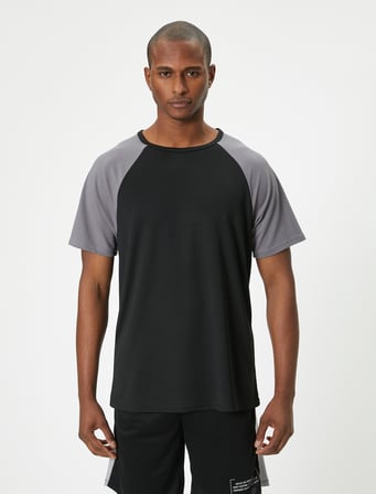 Spor Tişört Bisiklet Yaka Reglan Kollu Renk Bloklu
