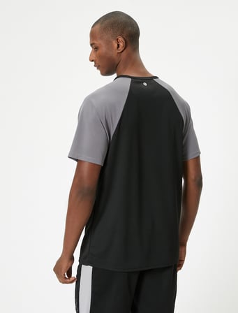 Spor Tişört Bisiklet Yaka Reglan Kollu Renk Bloklu