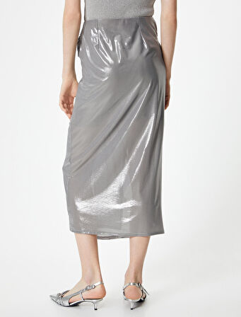 Metalik Midi Etek Düğüm Detaylı Normal Bel