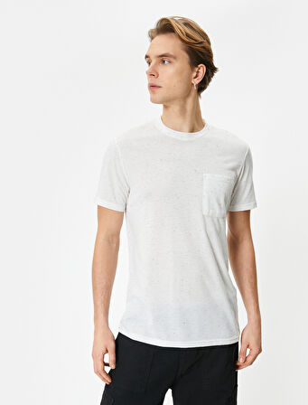 Kırçıllı Tişört Slim Fit Cep Detaylı Bisiklet Yaka Kısa Kollu