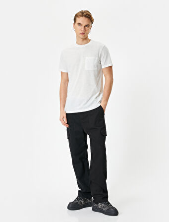 Kırçıllı Tişört Slim Fit Cep Detaylı Bisiklet Yaka Kısa Kollu