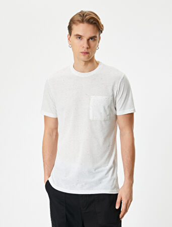 Kırçıllı Tişört Slim Fit Cep Detaylı Bisiklet Yaka Kısa Kollu