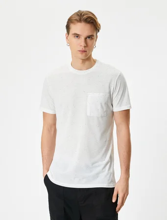 Kırçıllı Tişört Slim Fit Cep Detaylı Bisiklet Yaka Kısa Kollu