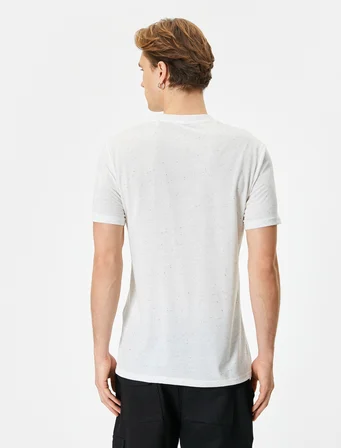 Kırçıllı Tişört Slim Fit Cep Detaylı Bisiklet Yaka Kısa Kollu