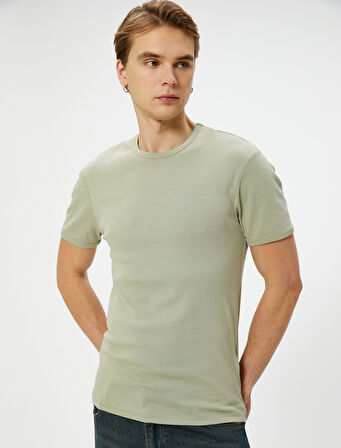 Basic Tişört Slim Fit Bisiklet Yaka Kısa Kollu Pamuklu
