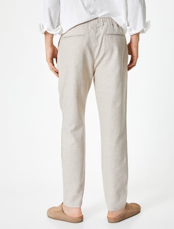 Beli Bağcıklı Pantolon Chino Normal Bel Cep Detaylı Keten Karışımlı