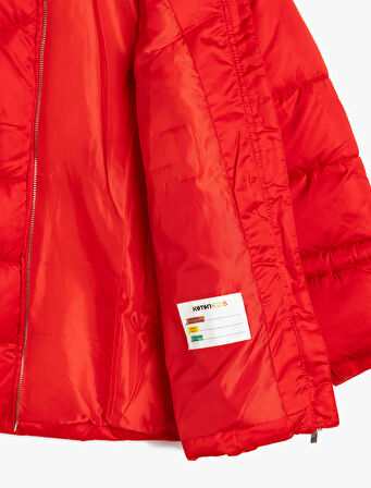 Şişme Kaban Suni Kürk Detaylı Kapşonlu Cepli Fermuarlı Kemer Detaylı 