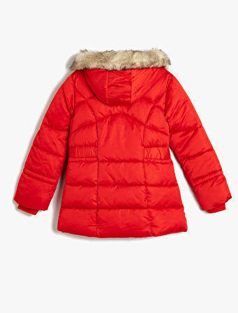 Şişme Kaban Suni Kürk Detaylı Kapşonlu Cepli Fermuarlı Kemer Detaylı 