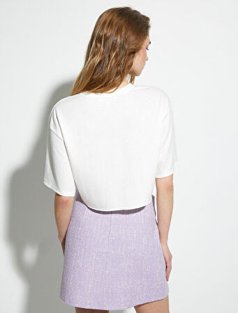 Crop Tişört Kurdele Detaylı Bisiklet Yaka Kısa Kollu Viskon