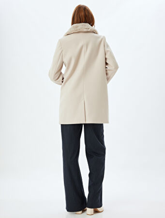 Yakası Çıkarılabilir Suni Kürklü Cepli Uzun Kaşe Kaban