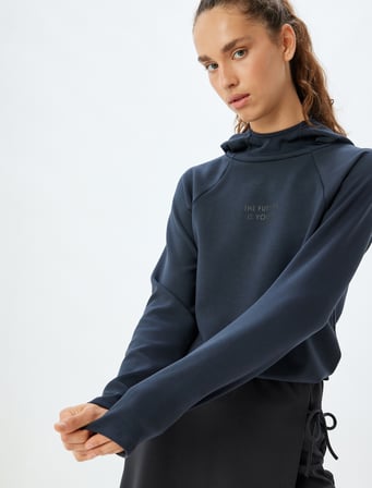 Kapüşonlu Bol Kalıp Slogan Baskılı Modal Karışımlı Spor Sweatshirt
