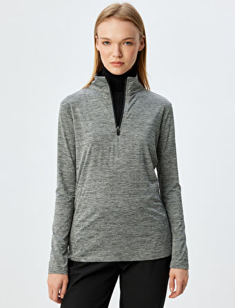 Spor Sweatshirt Yarım Fermuarlı Dik Yaka Slim Fit