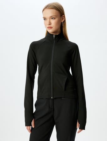 Fermuarlı Dik Yaka Cepli Spor Sweatshirt