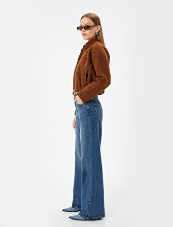Peluş Bomber Ceket Crop Fermuarlı Cepli Rahat Kalıp