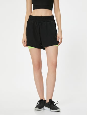 Taytlı Spor Şort Paraşüt Beli Lastikli Yüksek Bel Slim Fit