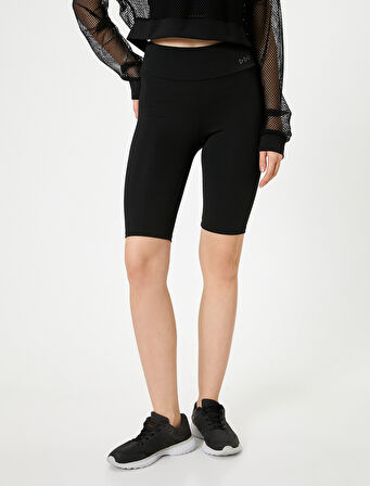 Yüksek Bel Geometrik Baskılı Slim Fit Kısa Spor Tayt İnterlok