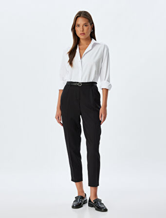 Cigarette Pantolon Yüksek Bel Cepli Kemerli