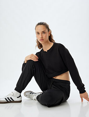 Jogger Eşofman Altı Yüksek Bel Bağcıklı Cep Detaylı Bol Kalıp İnterlok