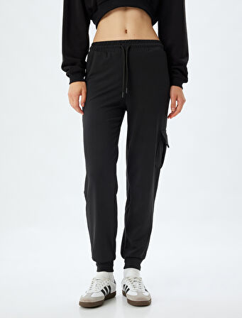 Jogger Eşofman Altı Yüksek Bel Bağcıklı Cep Detaylı Bol Kalıp İnterlok