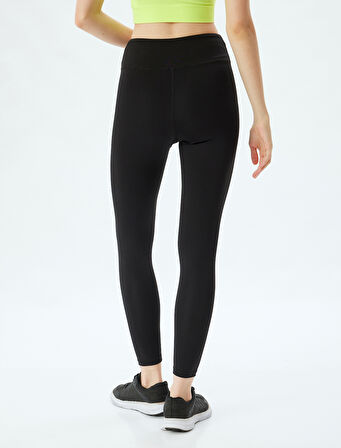 Spor Tayt Slogan Baskılı Yüksek Bel Skinny Fit İnterlok