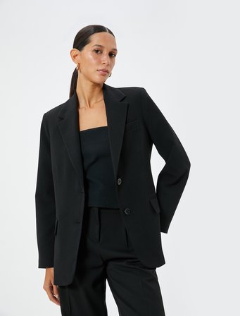 Blazer Ceket Kruvaze Kapaklı Cep Detaylı 
