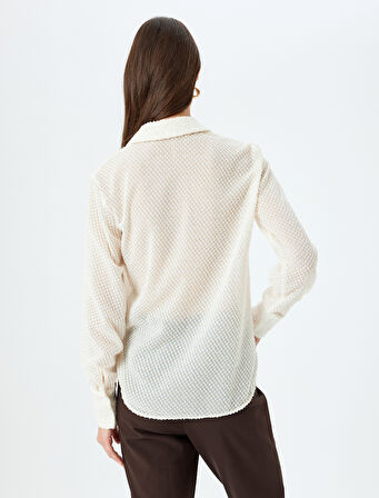 Uzun Kollu Dokulu Yarı Transparan Gömlek