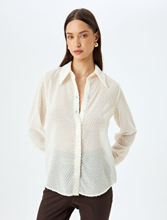 Uzun Kollu Dokulu Yarı Transparan Gömlek
