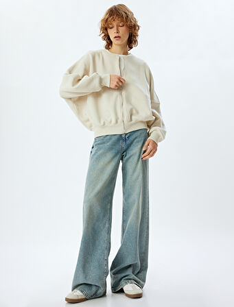 Oversize Fermuarlı Sweatshirt Dikiş Detaylı Bisiklet Yaka