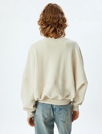 Oversize Fermuarlı Sweatshirt Dikiş Detaylı Bisiklet Yaka