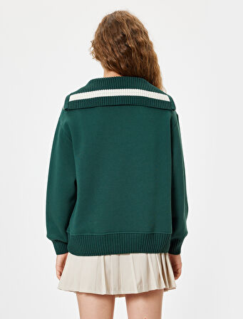 Yarım Fermuarlı Sweatshirt Oversize Kolej Baskılı 