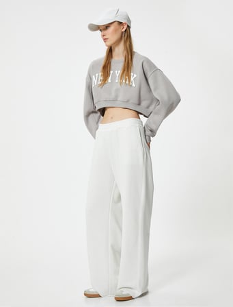 Crop Oversize Sweatshirt Kolej Baskılı Bisiklet Yaka