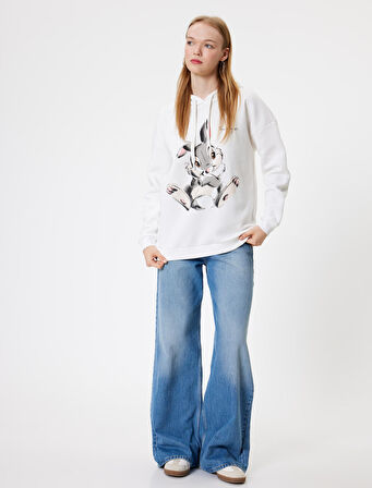 Bambi Oversize Kapüşonlu Sweatshirt Baskılı Şardonlu Lisanslı