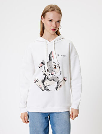 Bambi Oversize Kapüşonlu Sweatshirt Baskılı Şardonlu Lisanslı