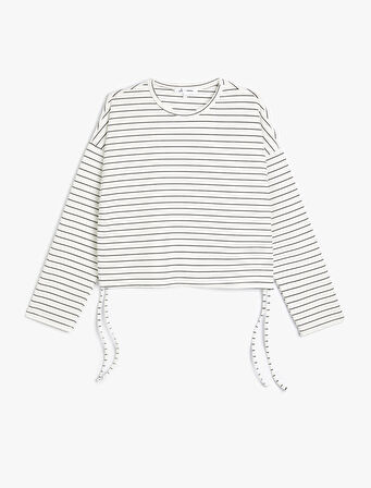 Crop Sweatshirt Yanları Bağlama Detaylı Bisiklet Yaka Rahat Kalıp