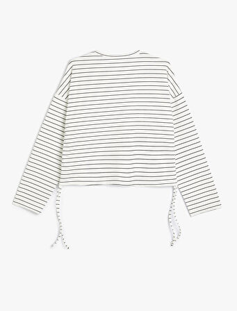 Crop Sweatshirt Yanları Bağlama Detaylı Bisiklet Yaka Rahat Kalıp