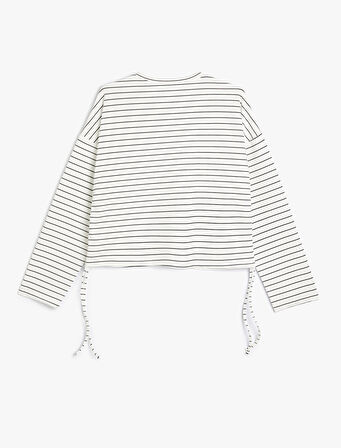 Crop Sweatshirt Yanları Bağlama Detaylı Bisiklet Yaka Rahat Kalıp