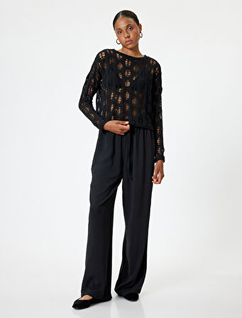 Ajurlu Tişört Uzun Kollu Bisiklet Yaka