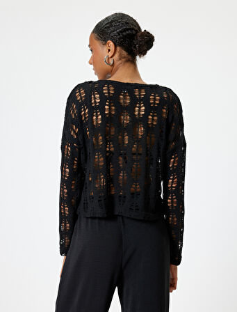 Ajurlu Tişört Uzun Kollu Bisiklet Yaka