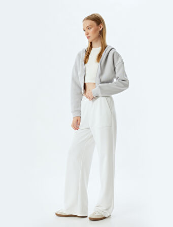 Crop Sweatshirt Kapüşonlu Fermuarlı Korse Detaylı Cepli Şardonlu